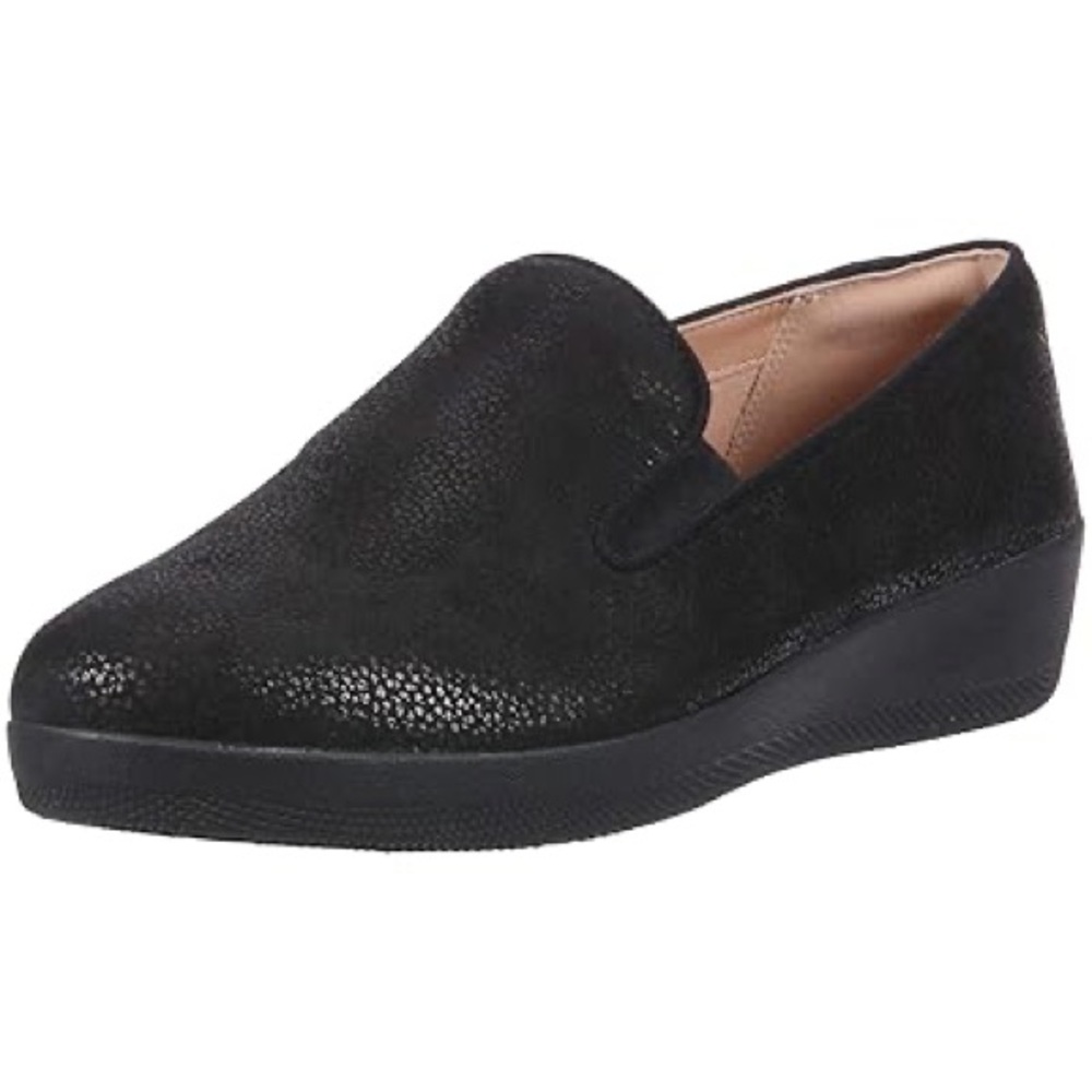 Fitflop Black Loafers superskate pebbled leather slip on Moccassin size 8.5